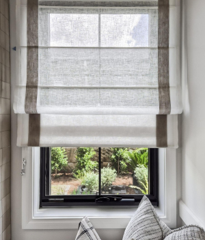 Custom-Sheer-Roman-Blinds-with-trim-for-display-home-Living-Room-2